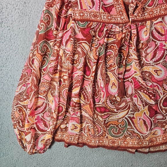 NWOT Flying Tomato Top Blouse Women Large Paisley Print w Inner Tank Maroon Tone - Picture 2 of 12